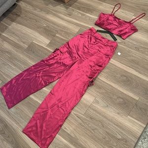 House of Harlow 1960 Pink Satin Jumpsuit